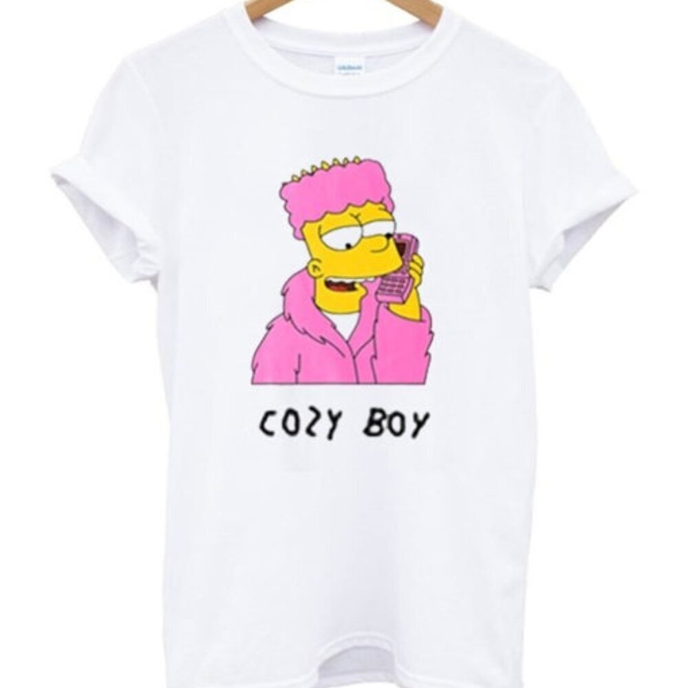 The Simpsons Bart Cozy Boy Graphic T-Shirt Cartoon Meme Streetwear Fan Tee 91